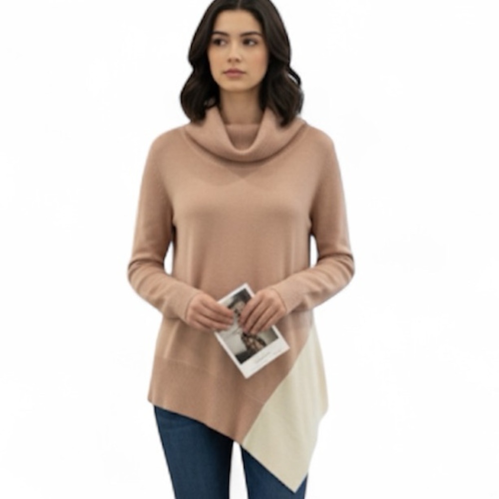 NWOT Calvin Klein cowl neck asymmetrical oversized sweater earth tones s…